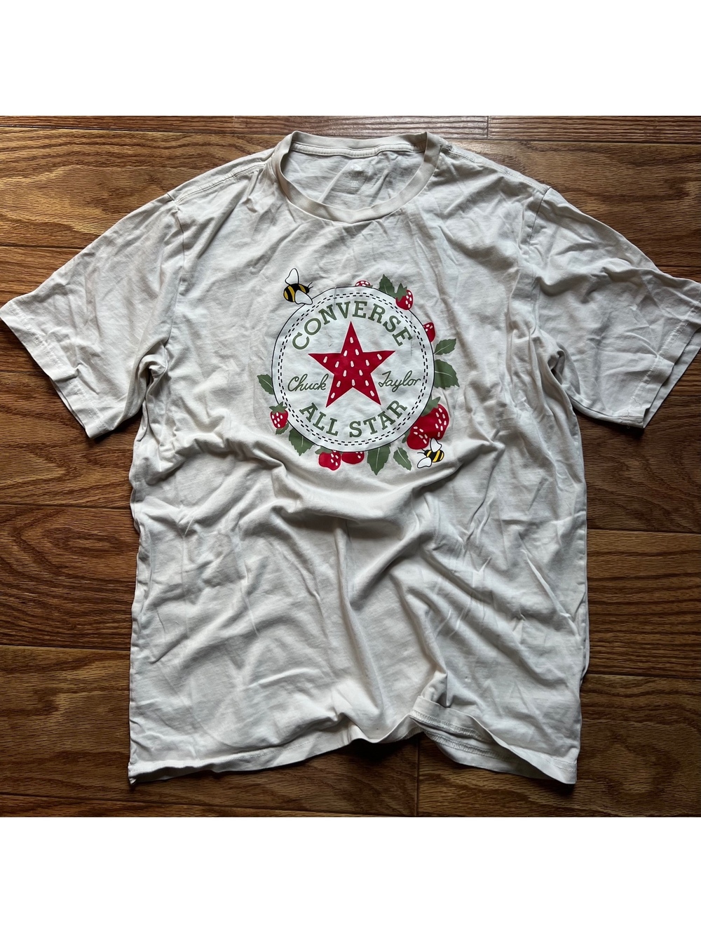Vintage Converse All Star Y2K Streetwear Graphic Tee with Strawberry & Bee Motif